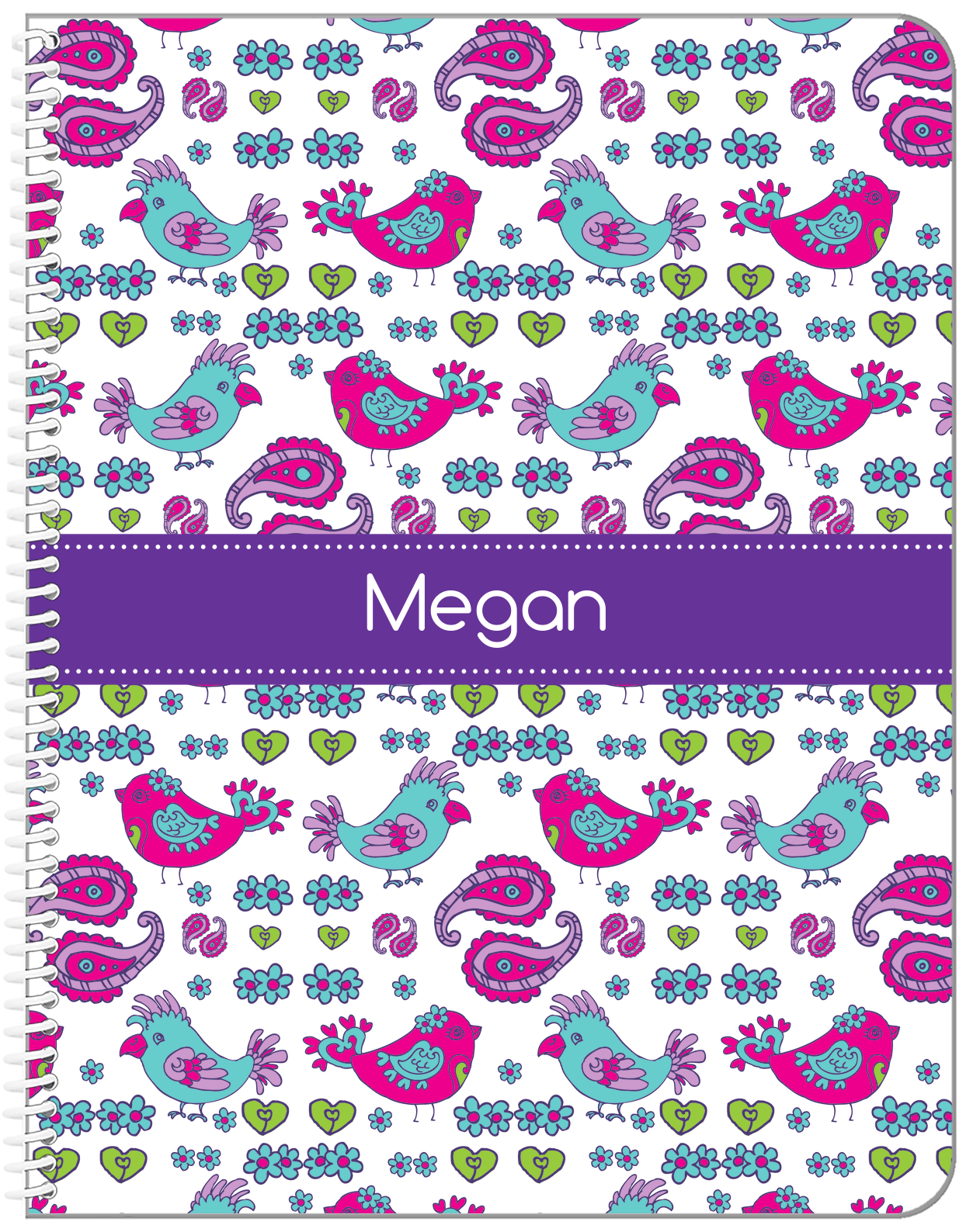Personalized Birds Notebook VII - White Background - Ribbon Nameplate - Front View