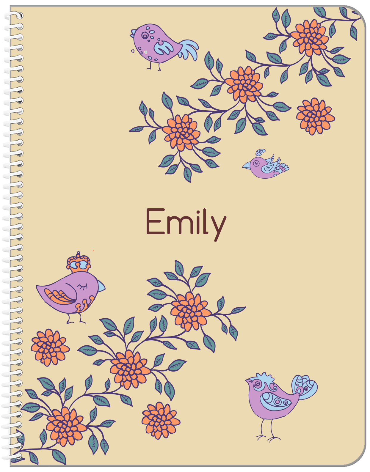 Personalized Birds Notebook VIII - Brown Background - Front View