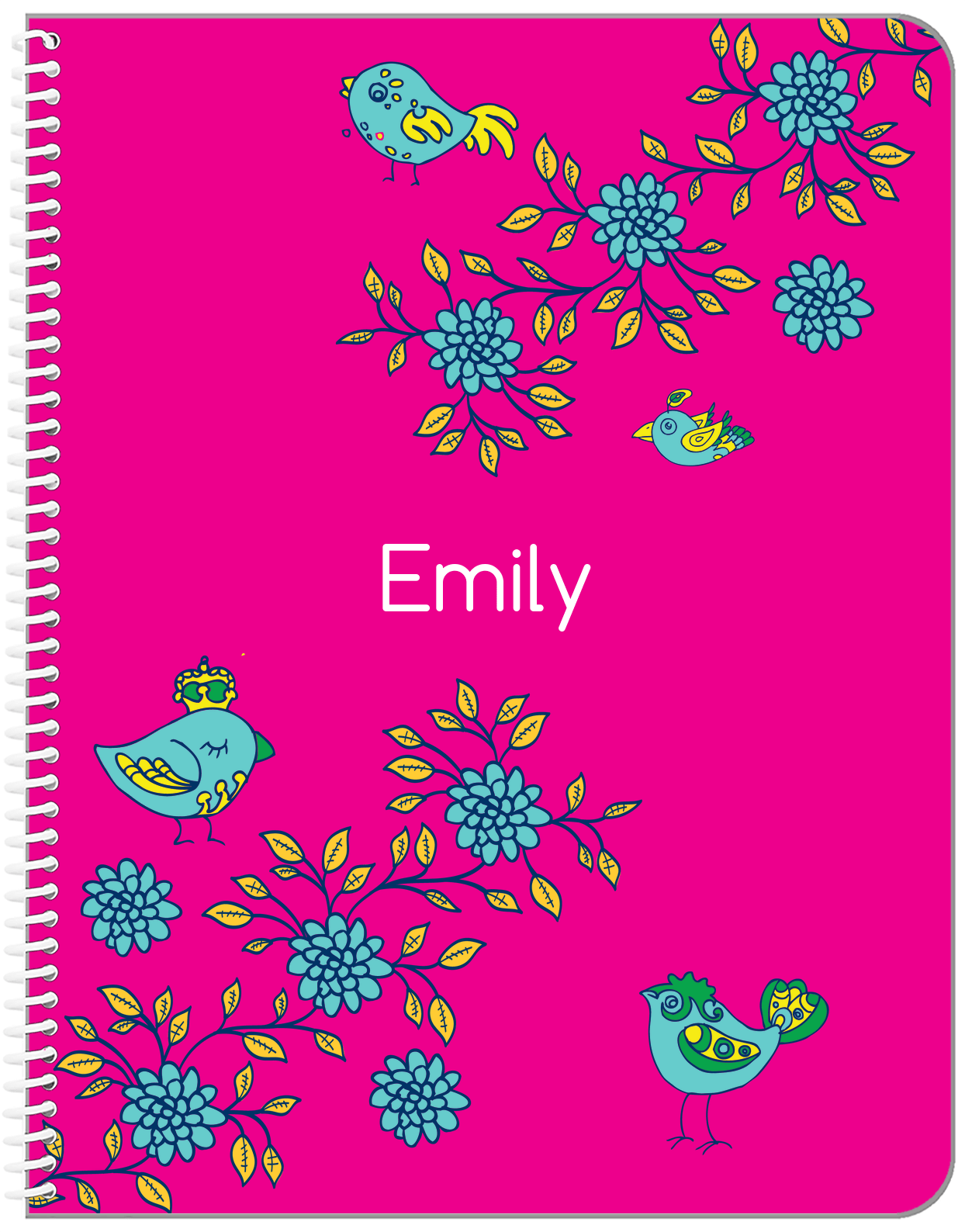 Personalized Birds Notebook VIII - Pink Background - Front View
