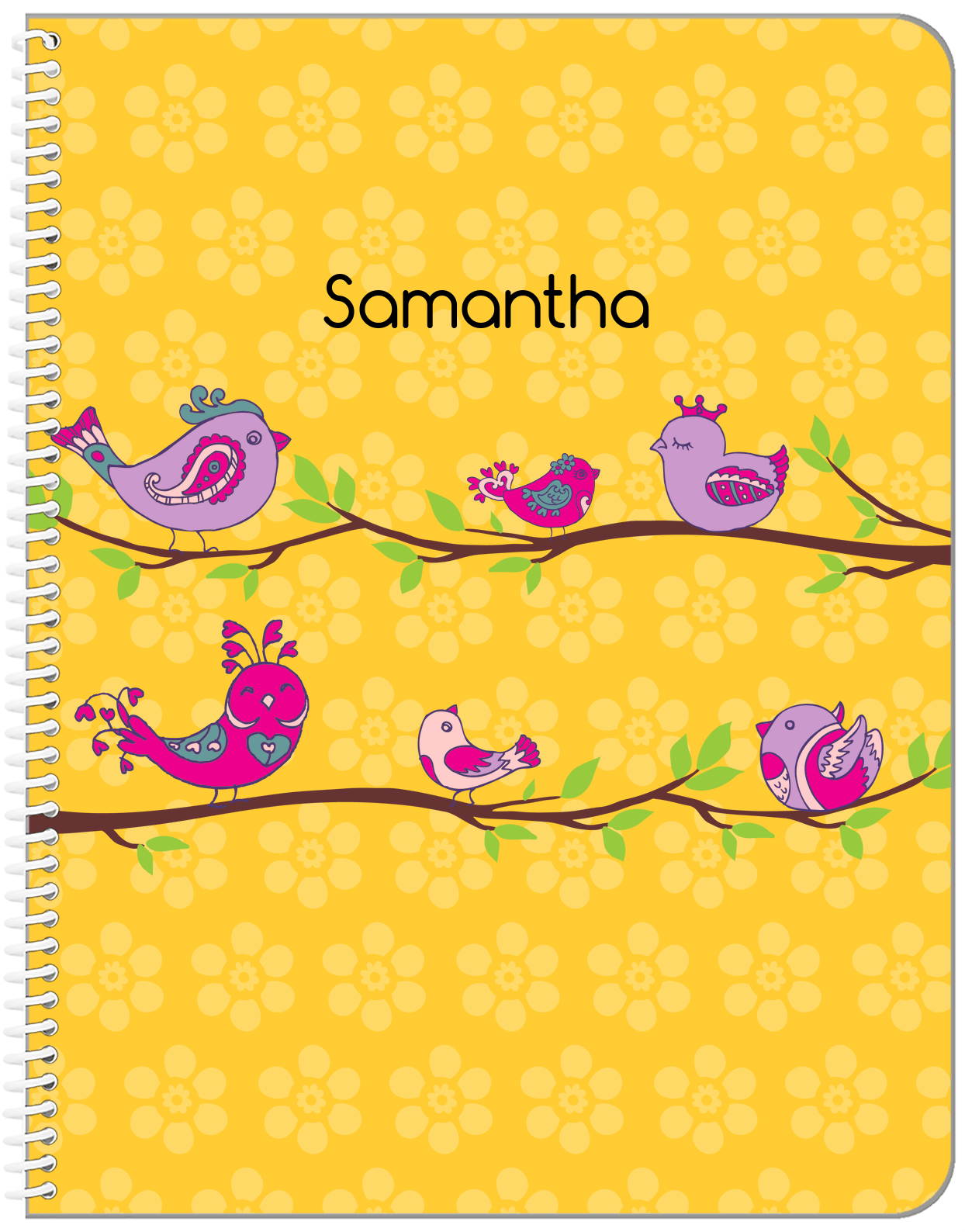 Personalized Birds Notebook IX - Yellow Background - Front View