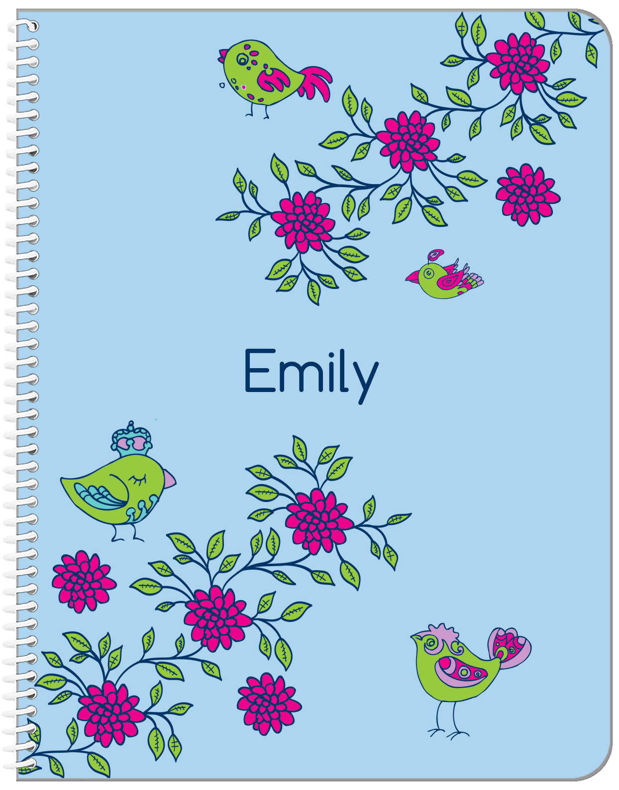 Personalized Birds Notebook VIII - Blue Background - Front View