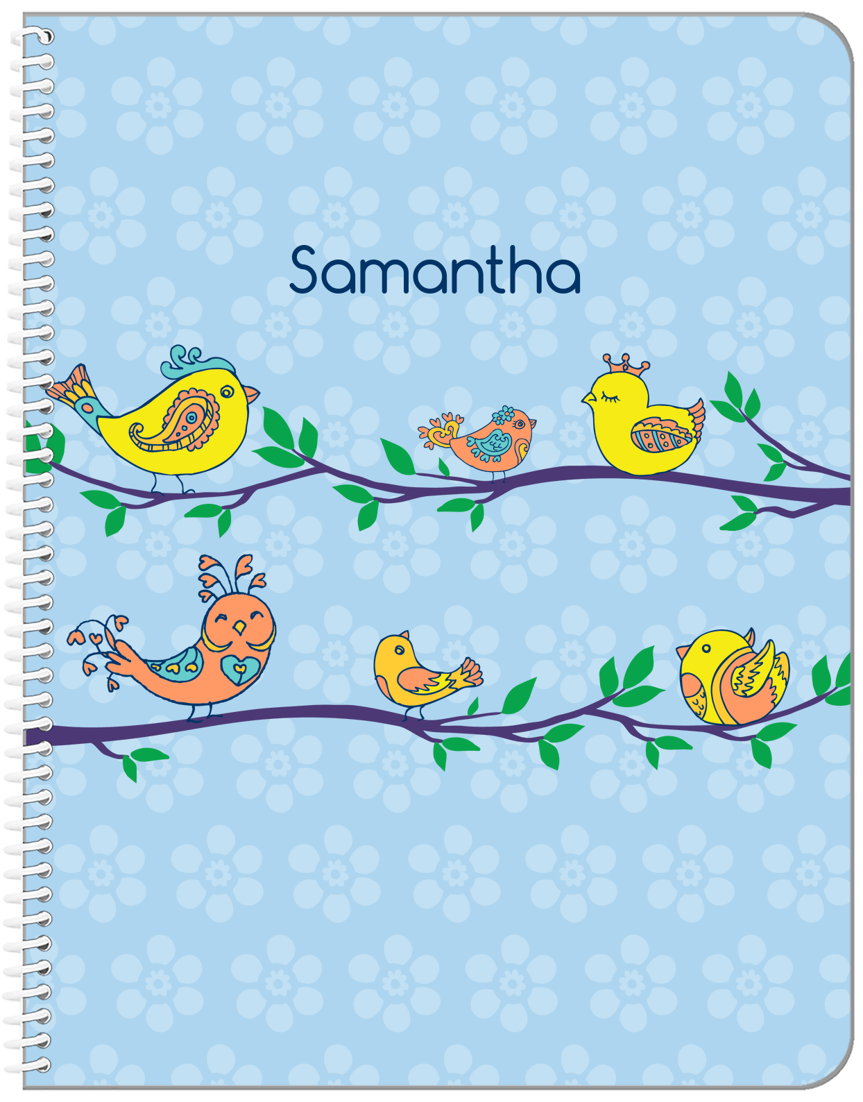 Personalized Birds Notebook IX - Blue Background - Front View