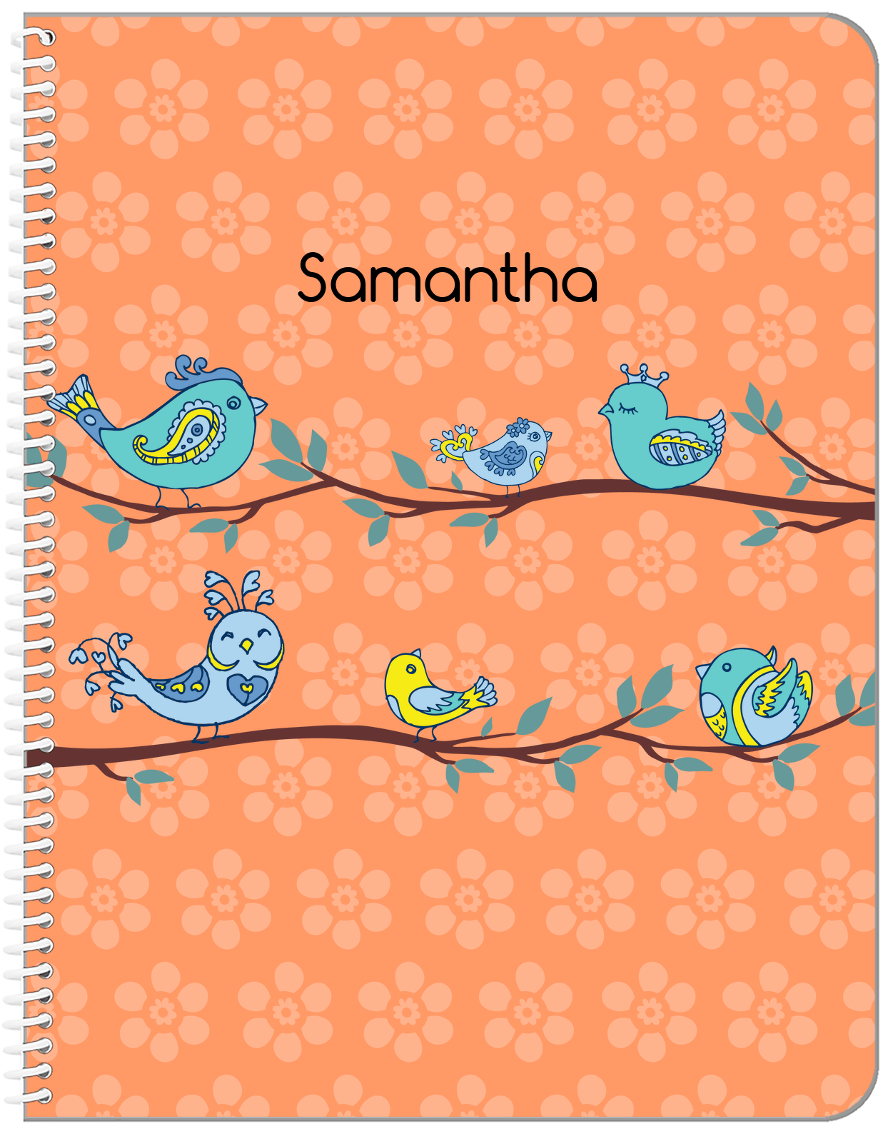 Personalized Birds Notebook IX - Orange Background - Front View