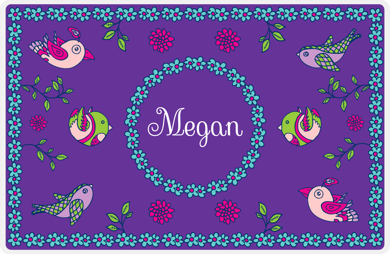Personalized Birds Placemat X - Purple Background - Circle Nameplate -  View
