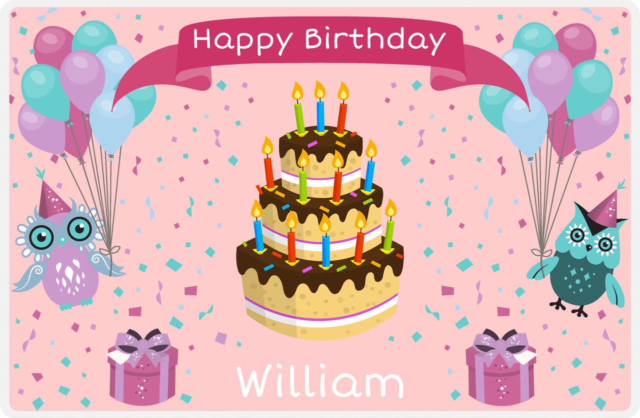 Personalized Birthday Placemat II - Big Cake - Pink Background -  View