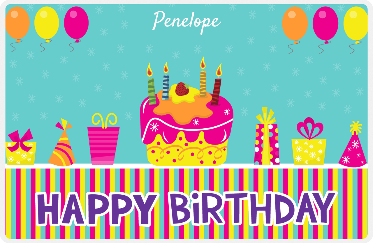 Personalized Birthday Placemat IV - Birthday Stripes - Teal Background -  View
