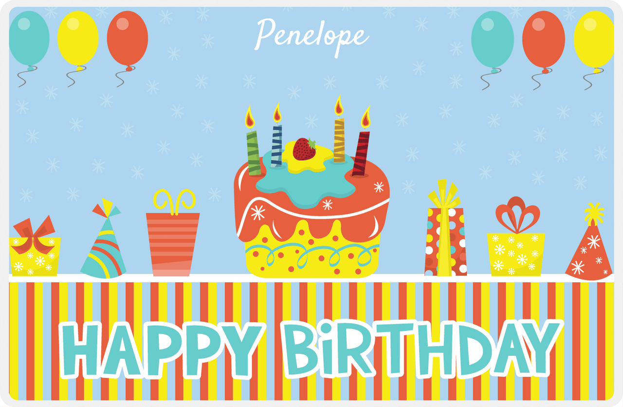 Personalized Birthday Placemat IV - Birthday Stripes - Blue Background -  View