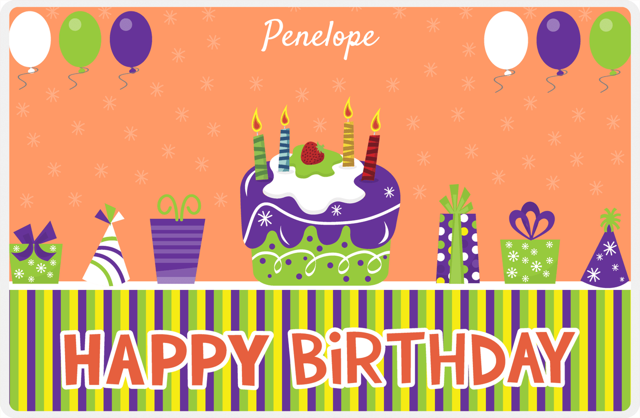 Personalized Birthday Placemat IV - Birthday Stripes - Orange Background -  View