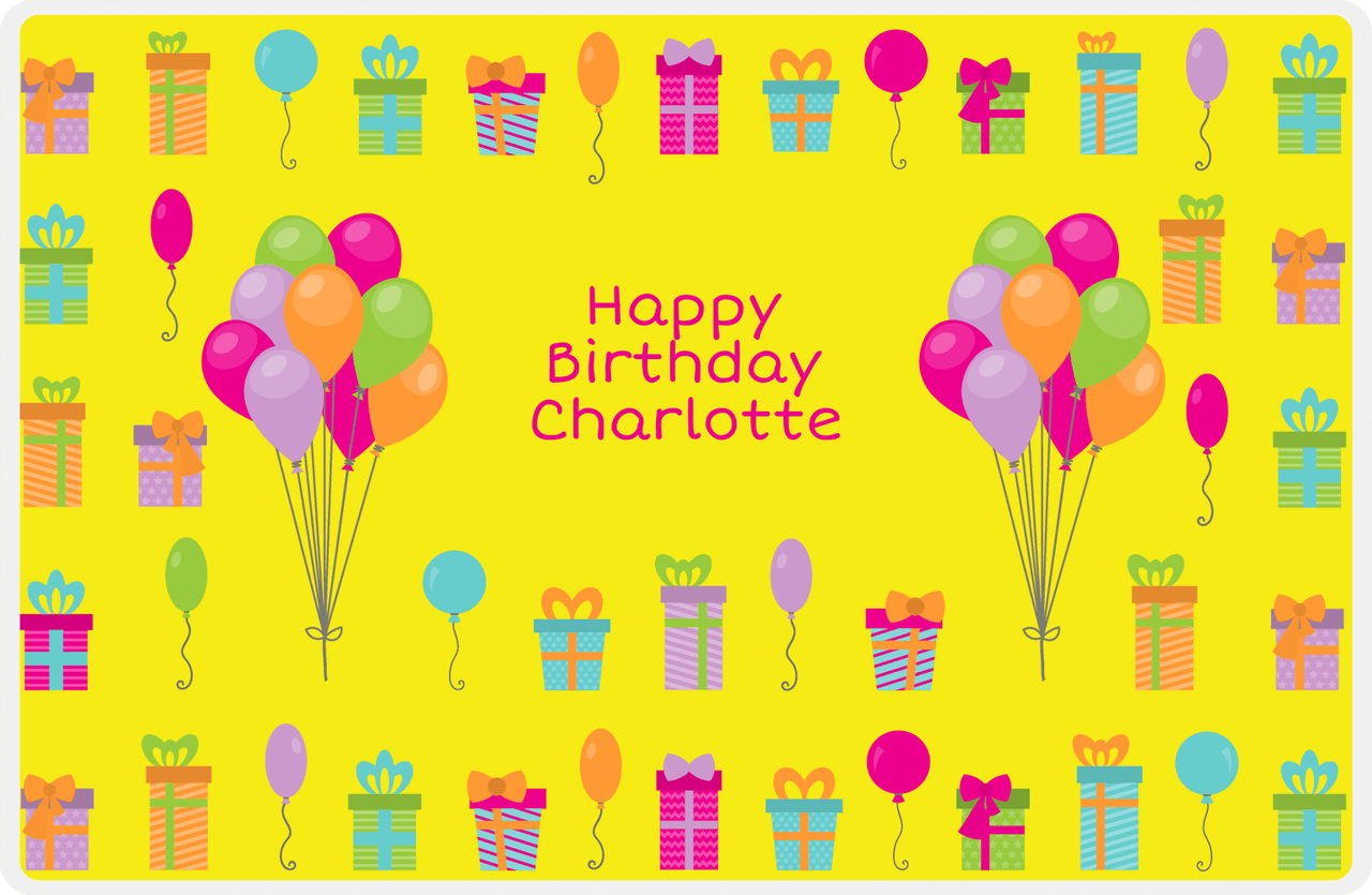 Personalized Birthday Placemat VI - Balloon Presents - Yellow Background -  View