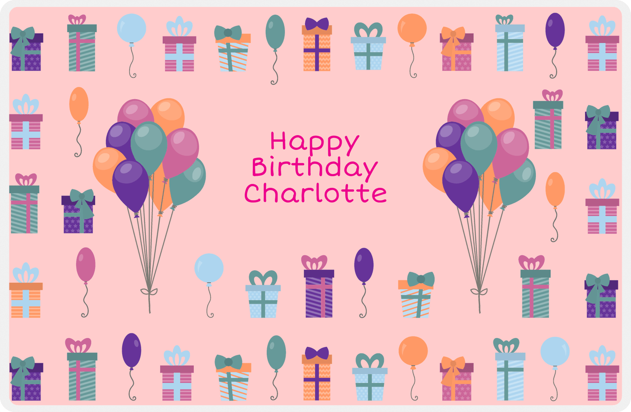 Personalized Birthday Placemat VI - Balloon Presents - Pink Background -  View