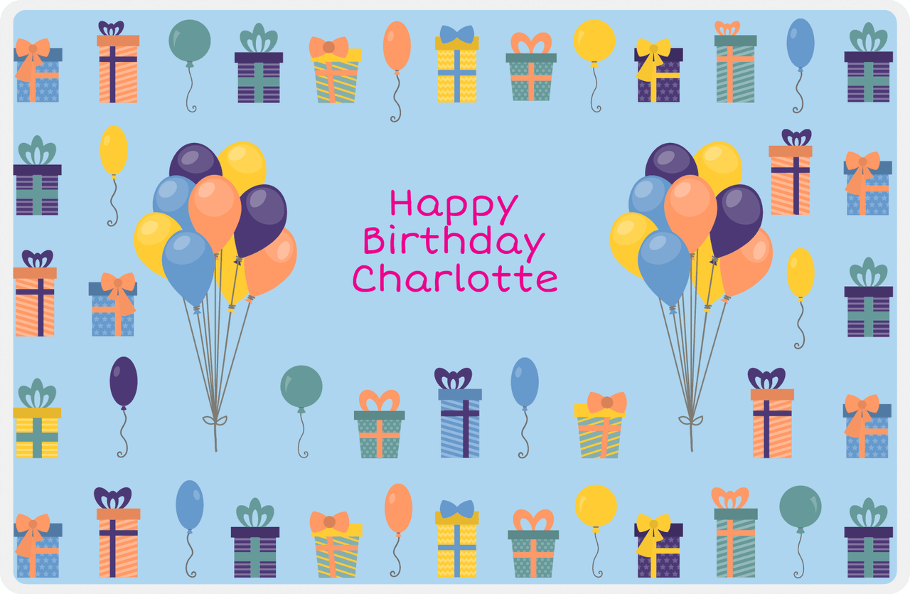 Personalized Birthday Placemat VI - Balloon Presents - Blue Background -  View