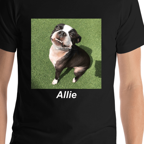 Personalized Black T-Shirt - Upload Your Square Image - Text Below Photo - Shirt Close-Up View