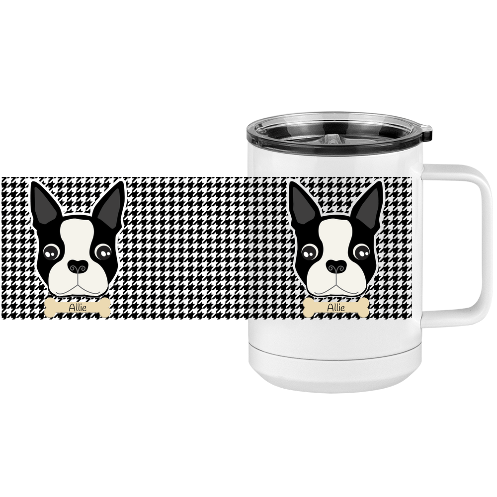 Personalized Boston Terrier Houndstooth Coffee Mug Tumbler with Handle (15 oz) - Design View