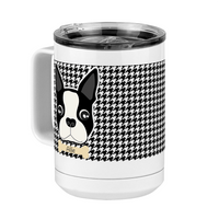Thumbnail for Personalized Boston Terrier Houndstooth Coffee Mug Tumbler with Handle (15 oz) - Front Left View