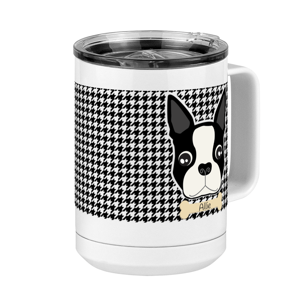 Personalized Boston Terrier Houndstooth Coffee Mug Tumbler with Handle (15 oz) - Front Right View