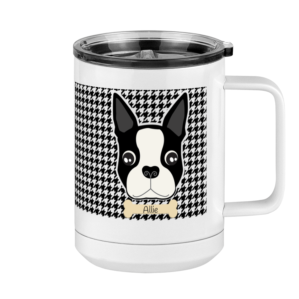 Personalized Boston Terrier Houndstooth Coffee Mug Tumbler with Handle (15 oz) - Right View