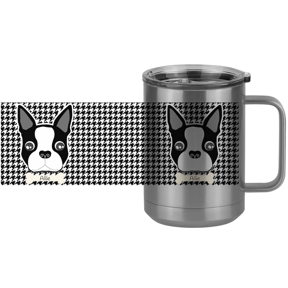 Personalized Boston Terrier Houndstooth Coffee Mug Tumbler with Handle (15 oz) - Design View