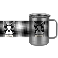 Thumbnail for Personalized Boston Terrier Houndstooth Coffee Mug Tumbler with Handle (15 oz) - Design View
