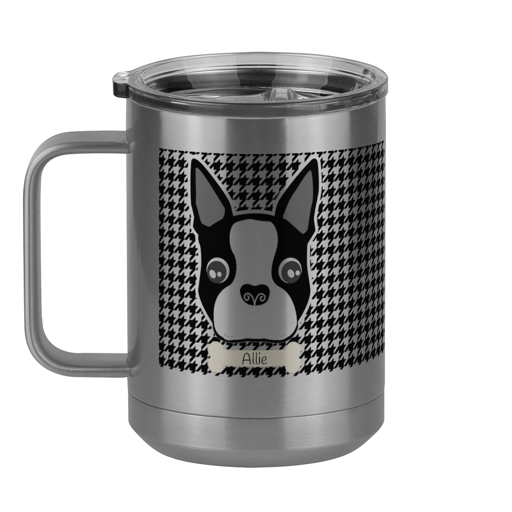 Personalized Boston Terrier Houndstooth Coffee Mug Tumbler with Handle (15 oz) - Left View