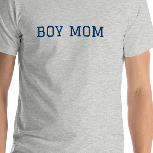 Personalized Boy Mom T-Shirt - Grey - Shirt Close-Up View