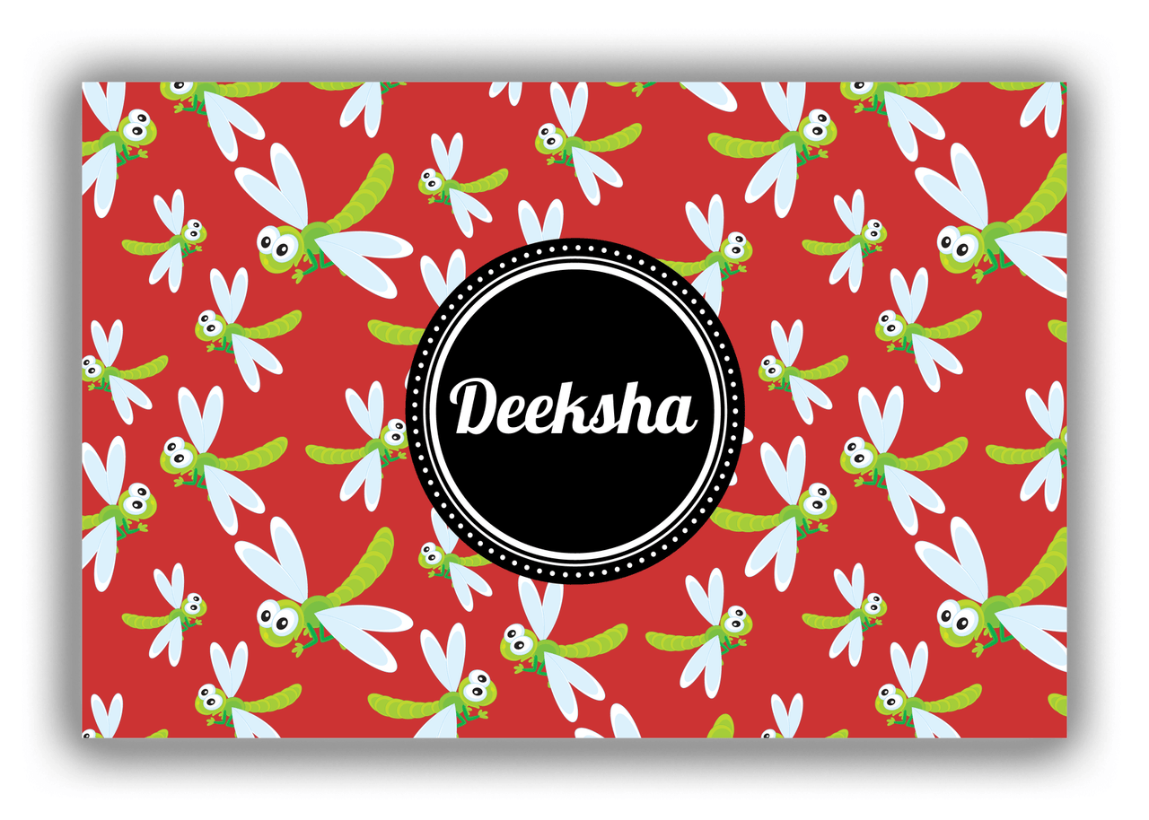 Personalized Bugs Canvas Wrap & Photo Print IV - Red Background - Dragonflies - Front View