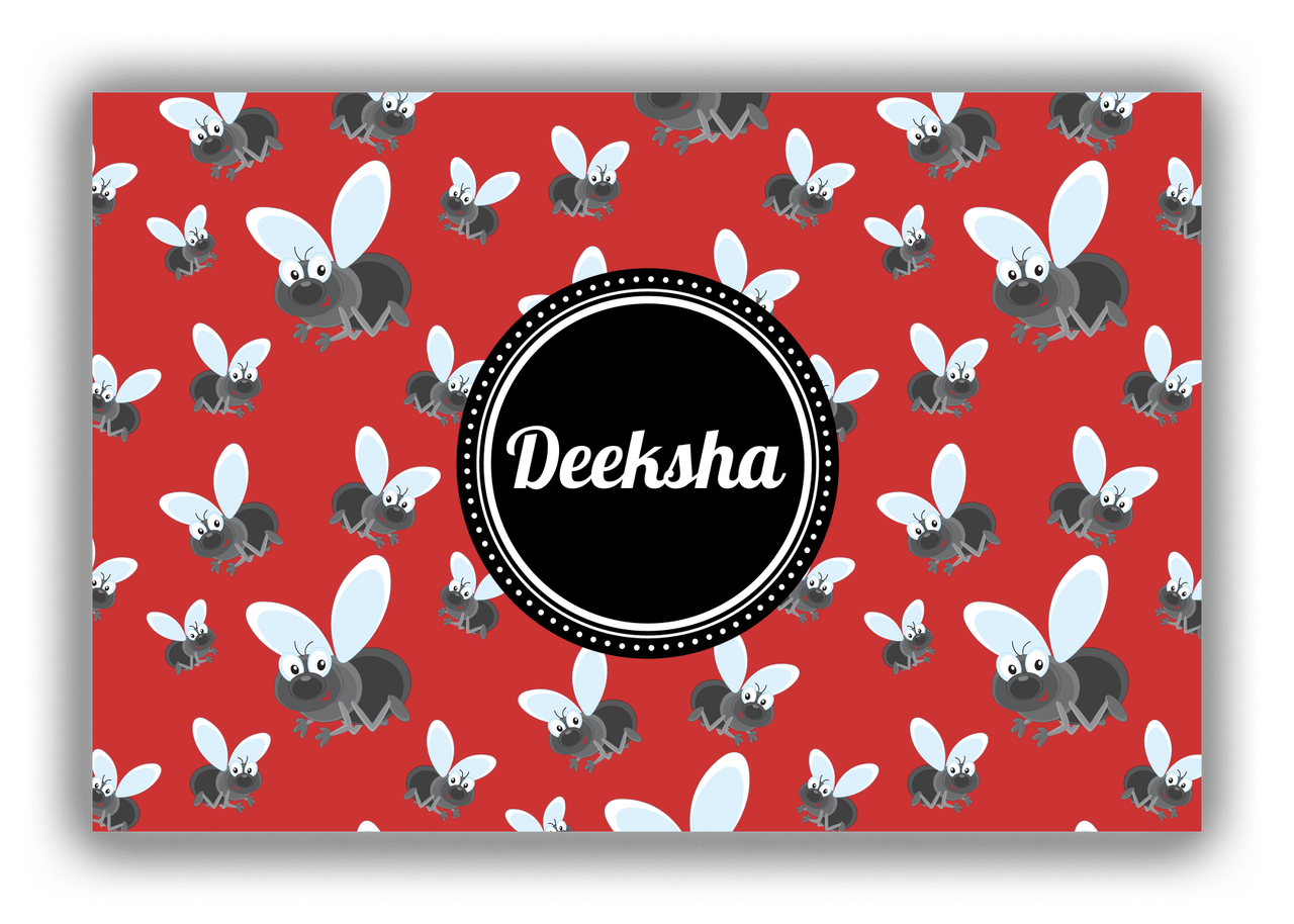 Personalized Bugs Canvas Wrap & Photo Print IV - Red Background - Flies - Front View