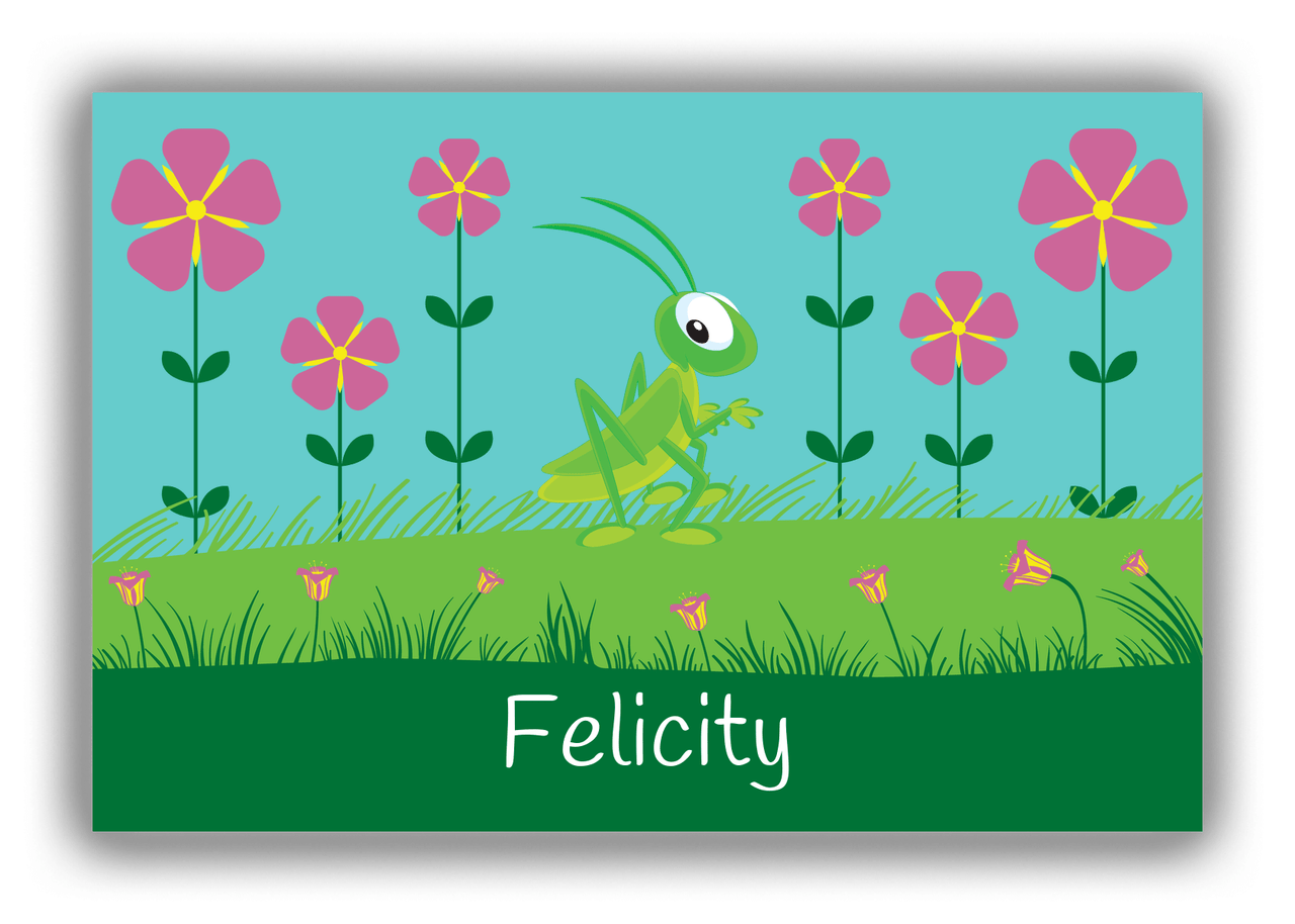 Personalized Bugs Canvas Wrap & Photo Print VI - Teal Background - Grasshopper - Front View