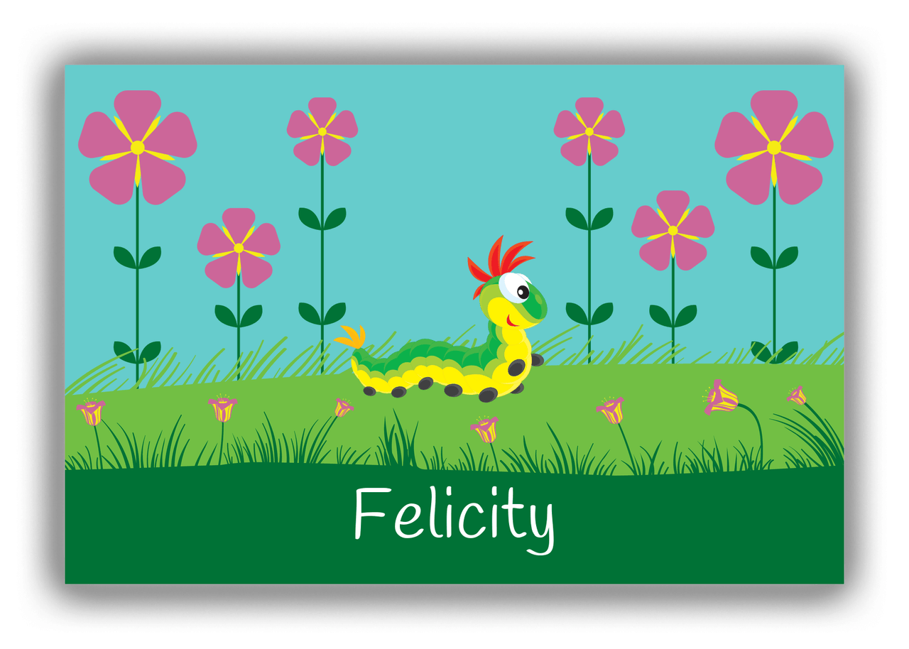 Personalized Bugs Canvas Wrap & Photo Print VI - Teal Background - Caterpillar - Front View