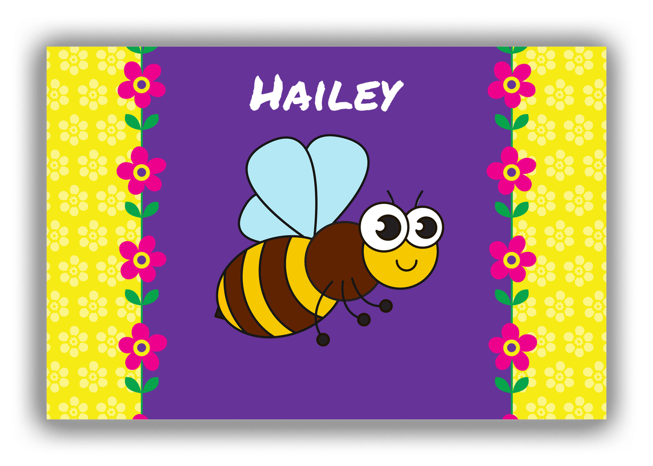 Personalized Bugs Canvas Wrap & Photo Print VIII - Purple Background - Bee - Front View
