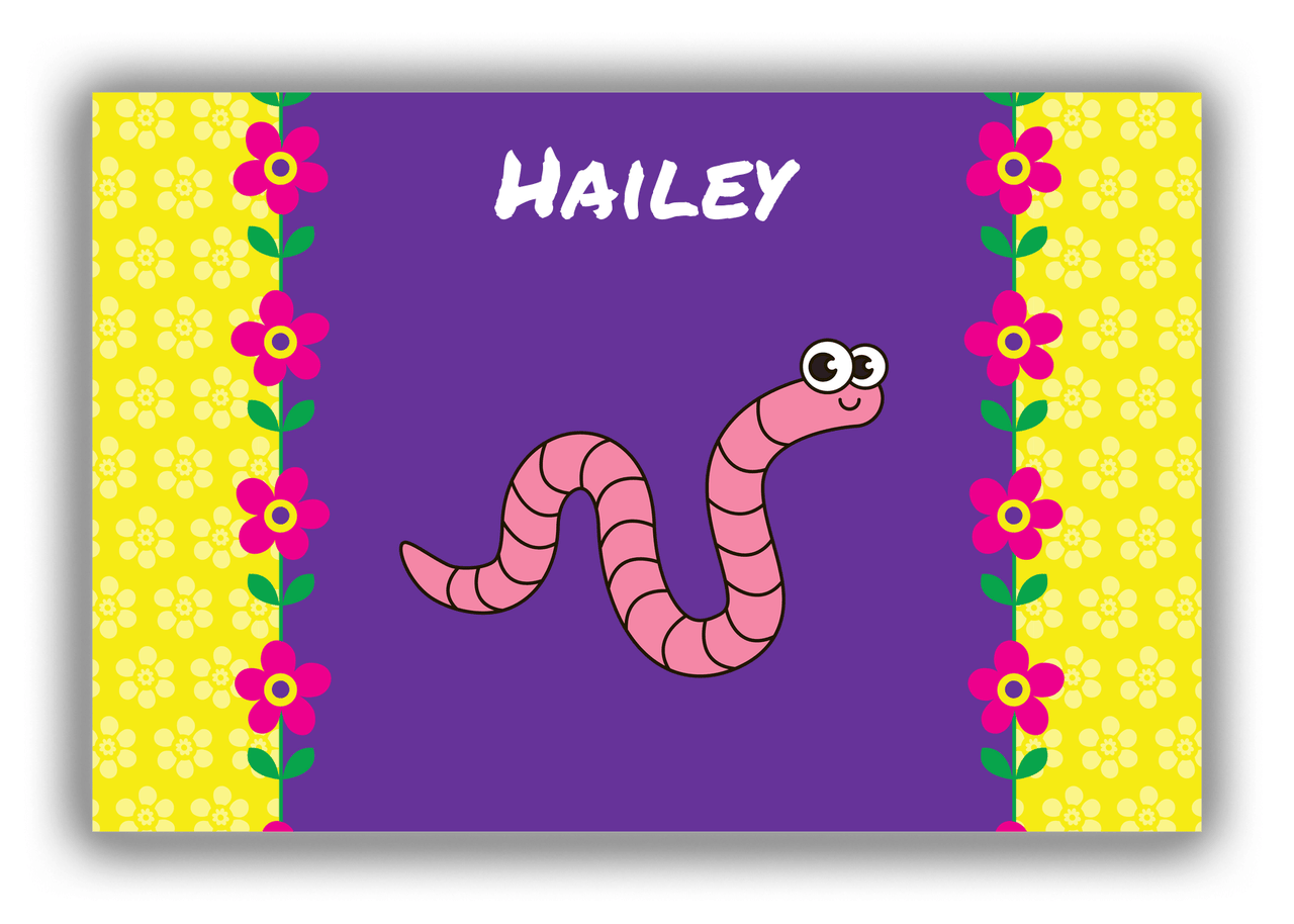 Personalized Bugs Canvas Wrap & Photo Print VIII - Purple Background - Worm - Front View