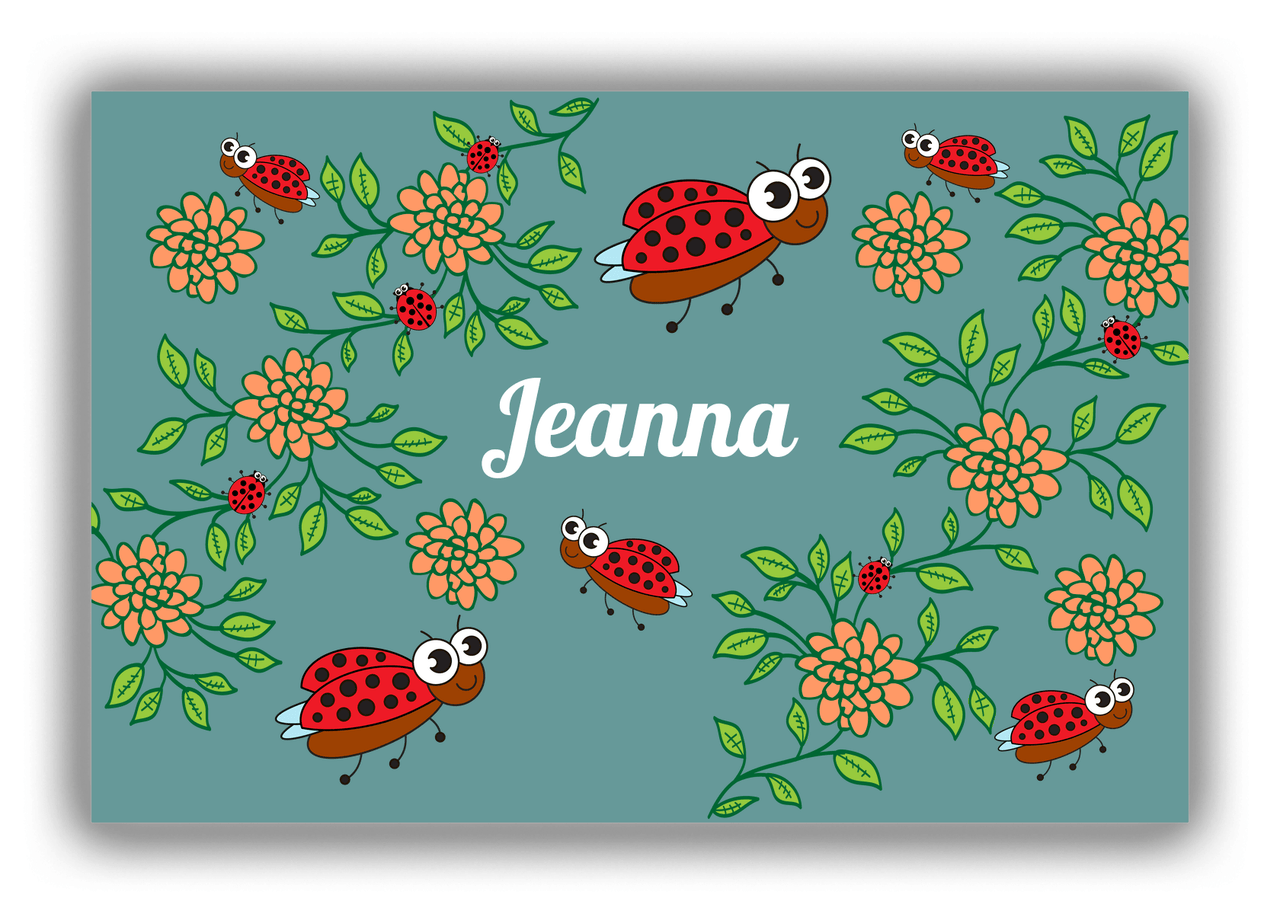 Personalized Bugs Canvas Wrap & Photo Print X - Teal Background - Ladybugs - Front View