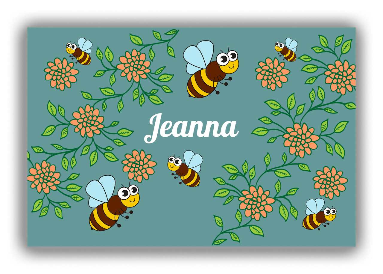 Personalized Bugs Canvas Wrap & Photo Print X - Teal Background - Bees - Front View