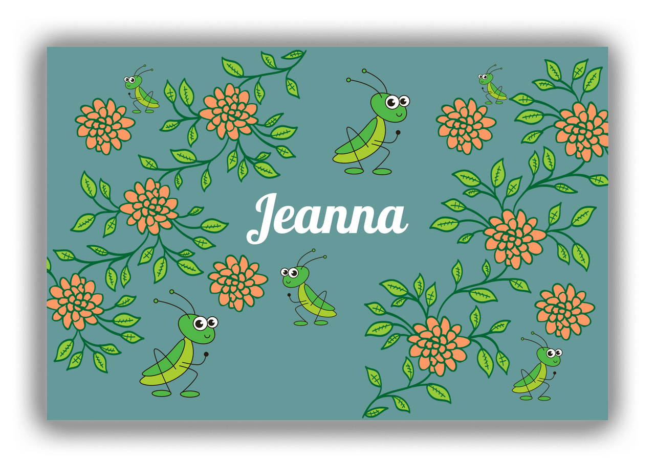 Personalized Bugs Canvas Wrap & Photo Print X - Teal Background - Grasshoppers - Front View