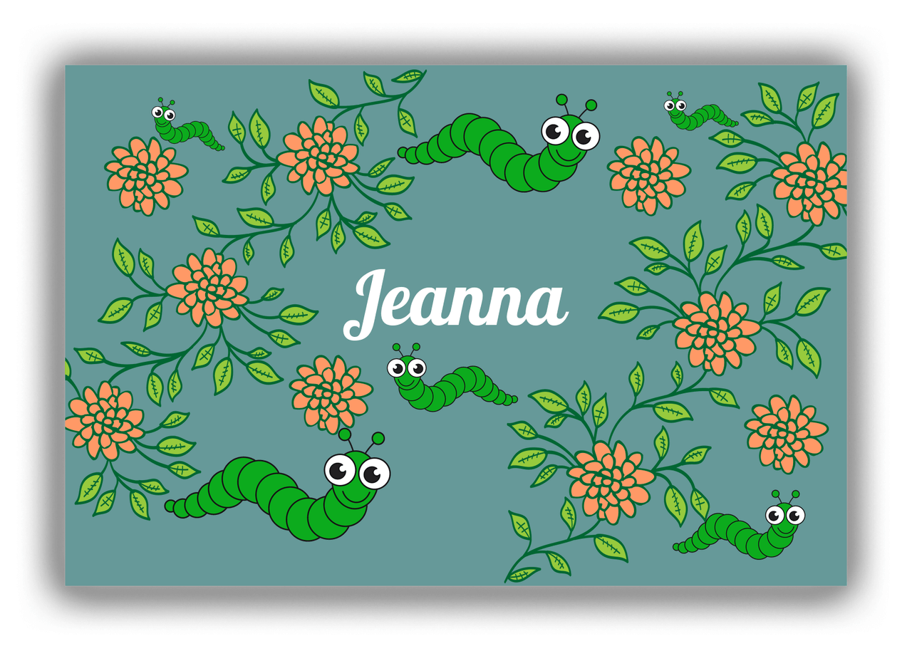 Personalized Bugs Canvas Wrap & Photo Print X - Teal Background - Caterpillars - Front View