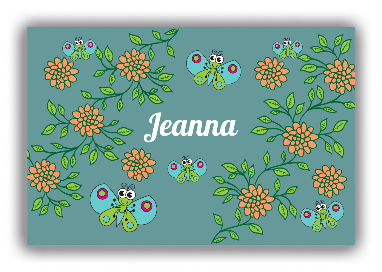 Personalized Bugs Canvas Wrap & Photo Print X - Teal Background - Butterflies - Front View