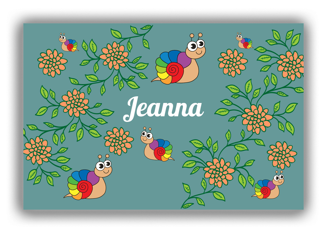 Personalized Bugs Canvas Wrap & Photo Print X - Teal Background - Snails - Front View
