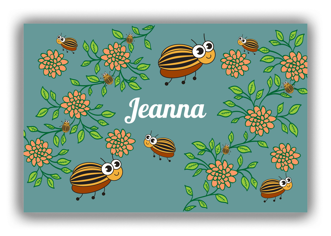Personalized Bugs Canvas Wrap & Photo Print X - Teal Background - Beetles - Front View