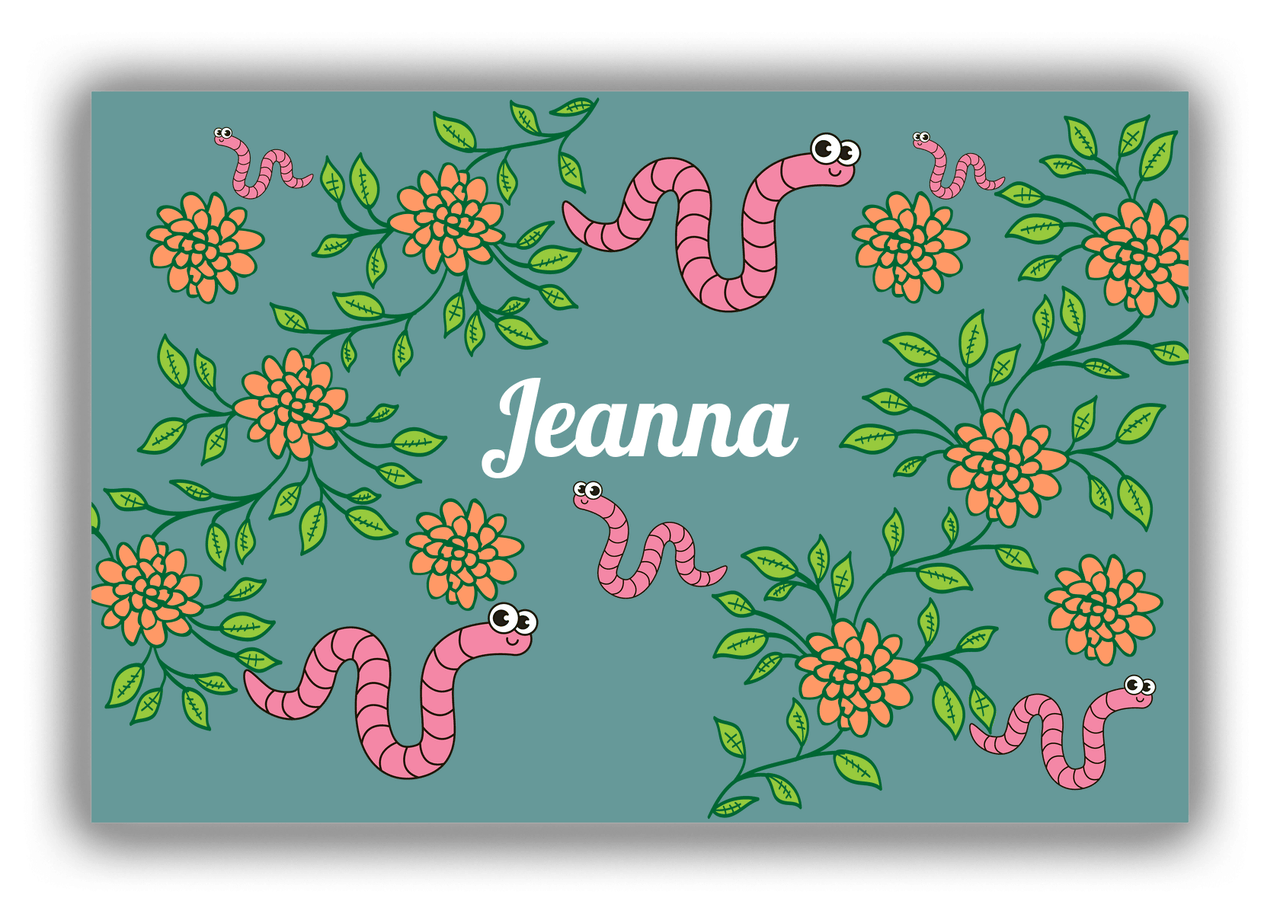 Personalized Bugs Canvas Wrap & Photo Print X - Teal Background - Worms - Front View