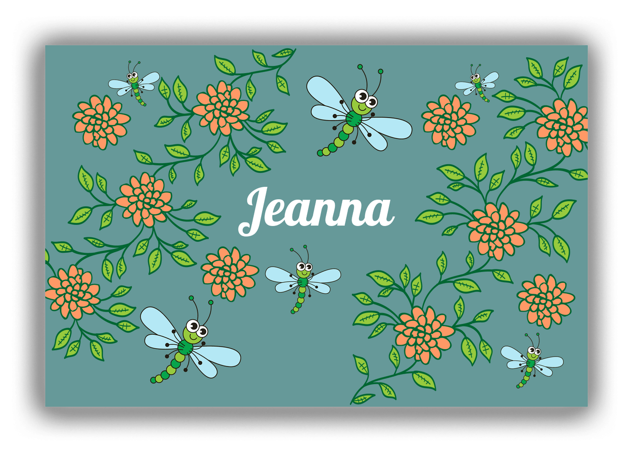 Personalized Bugs Canvas Wrap & Photo Print X - Teal Background - Dragonflies - Front View