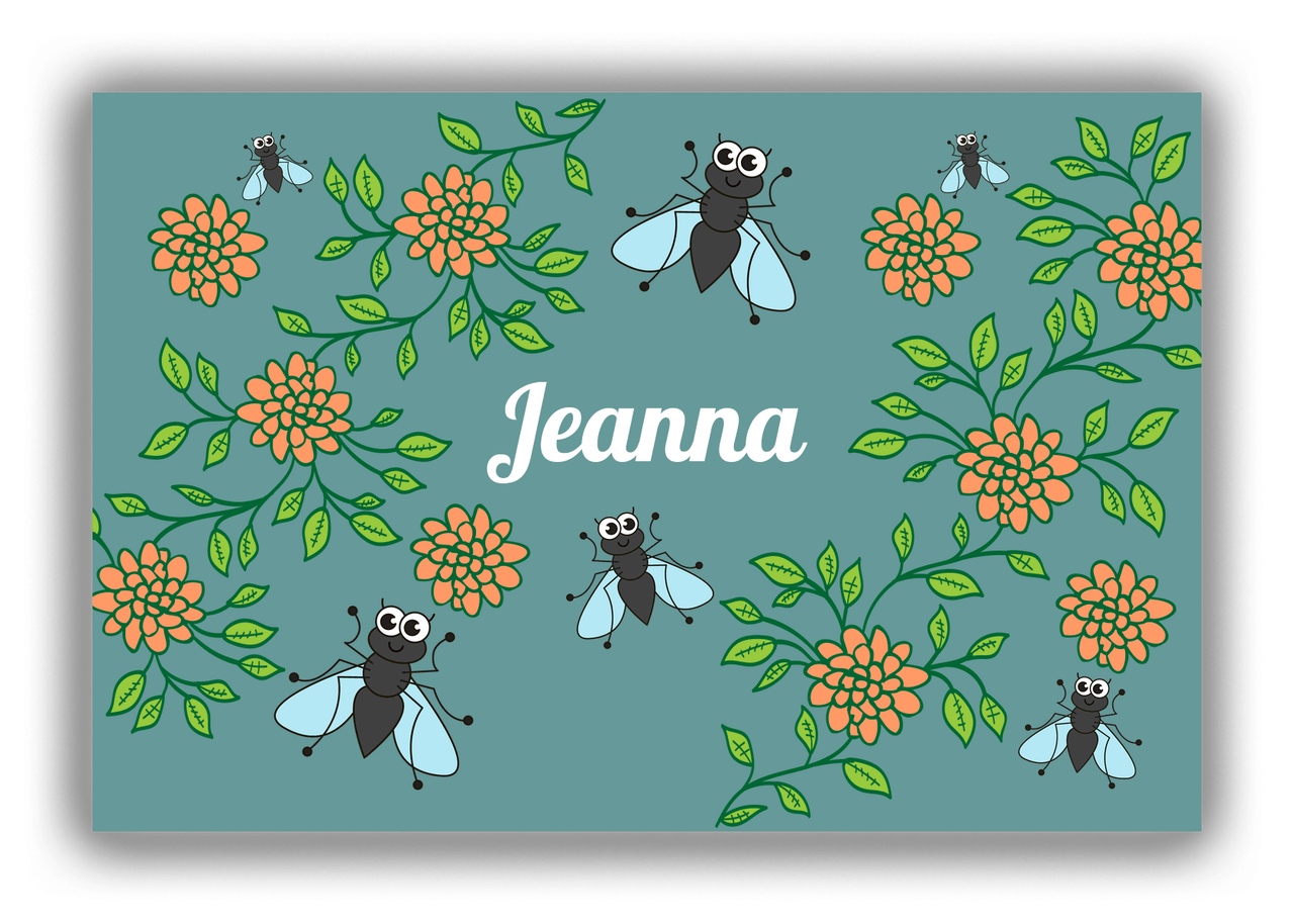 Personalized Bugs Canvas Wrap & Photo Print X - Teal Background - Flies - Front View