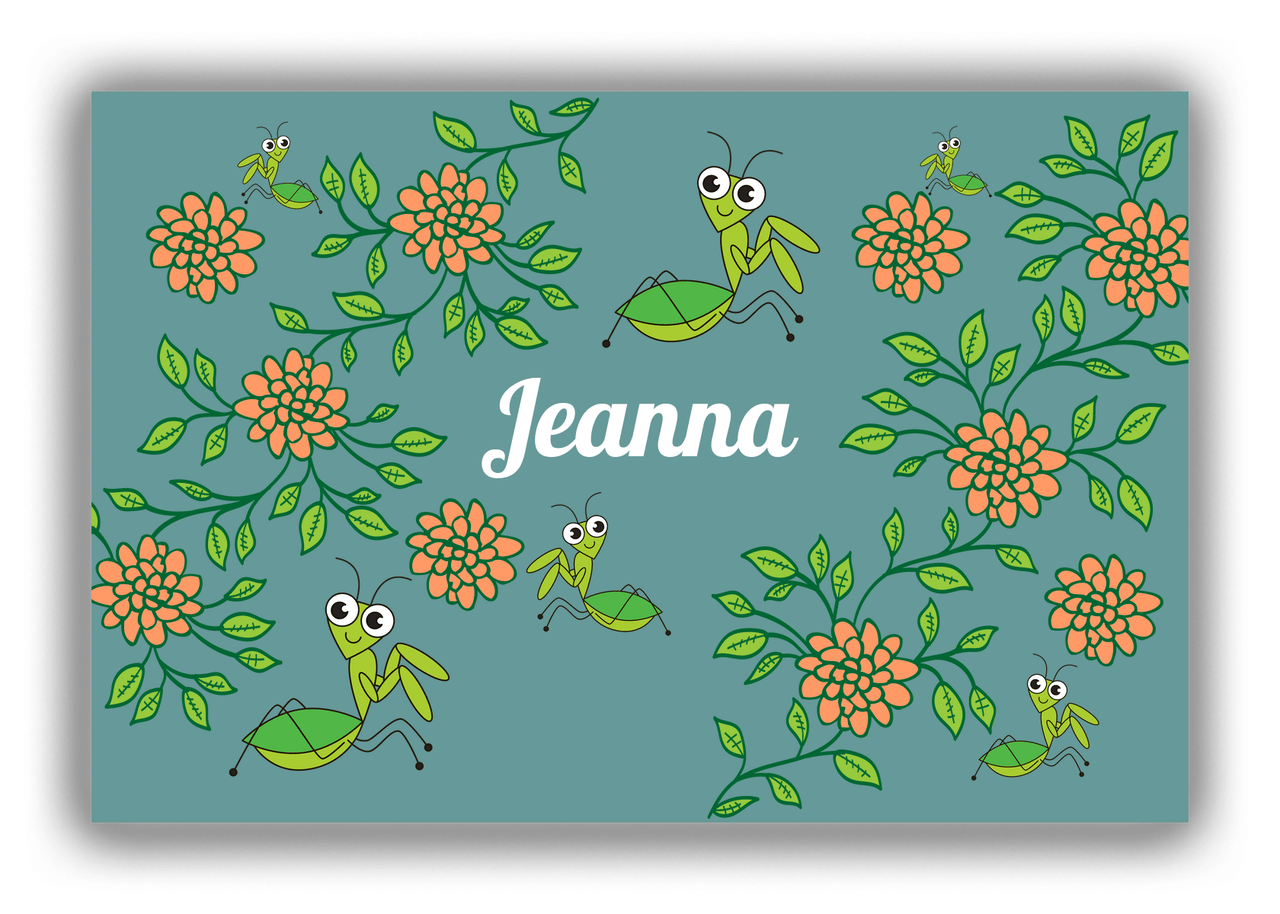 Personalized Bugs Canvas Wrap & Photo Print X - Teal Background - Preying Mantises - Front View