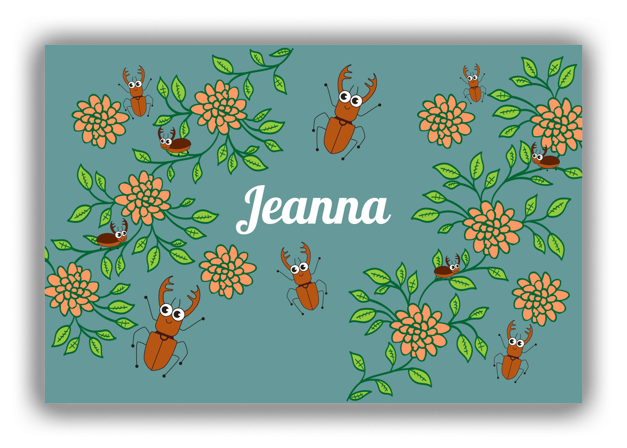 Personalized Bugs Canvas Wrap & Photo Print X - Teal Background - Beetles II - Front View
