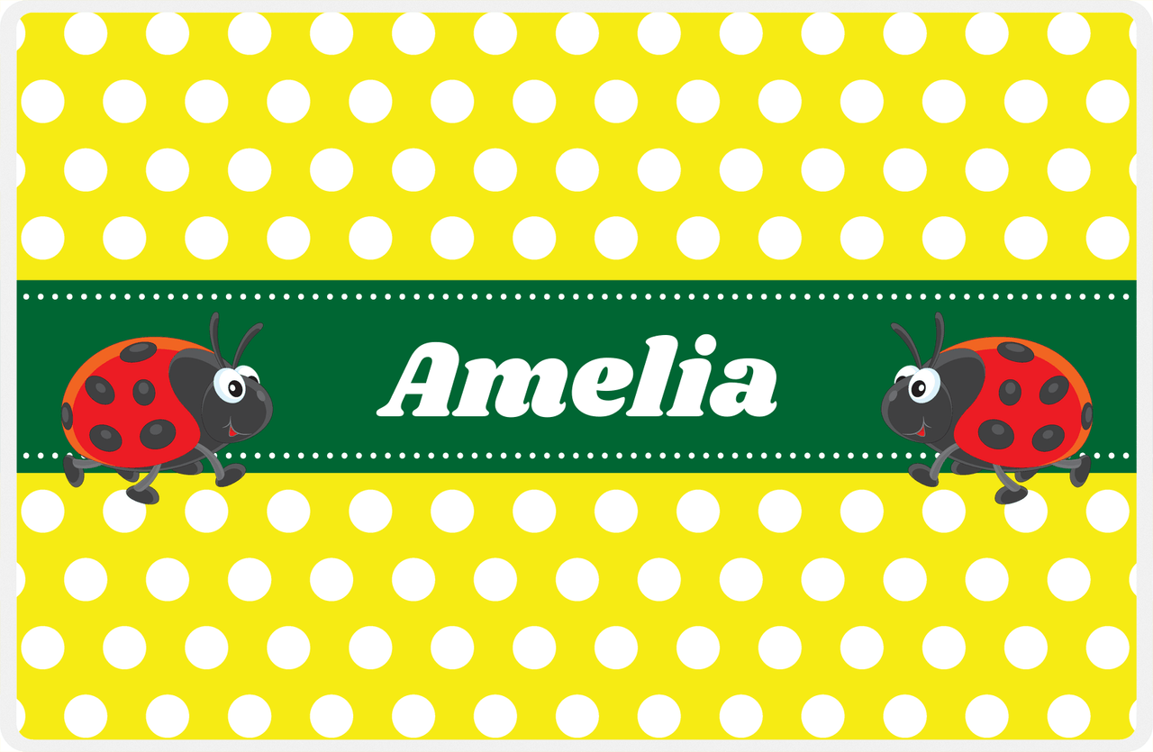 Personalized Bugs Placemat I - Yellow Polka Dots - Ladybug -  View