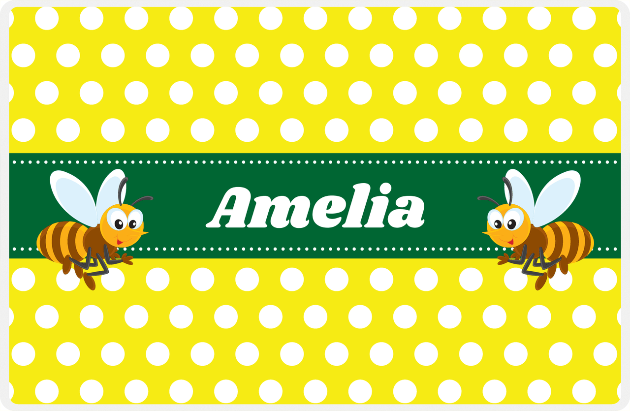 Personalized Bugs Placemat I - Yellow Polka Dots - Bee -  View