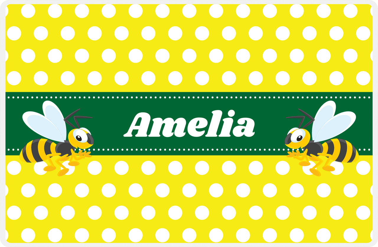 Personalized Bugs Placemat I - Yellow Polka Dots - Hornet -  View