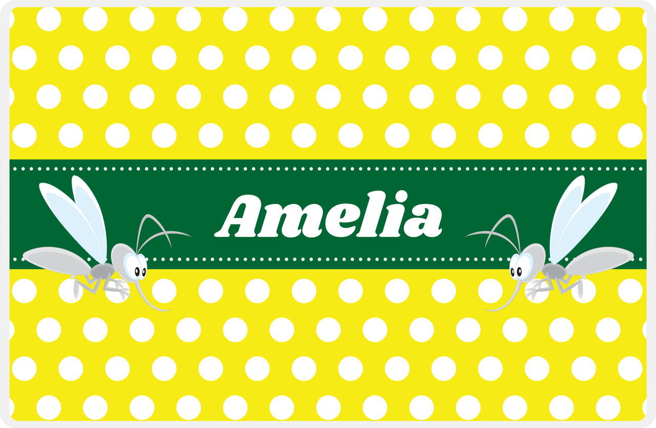 Personalized Bugs Placemat I - Yellow Polka Dots - Mosquito -  View