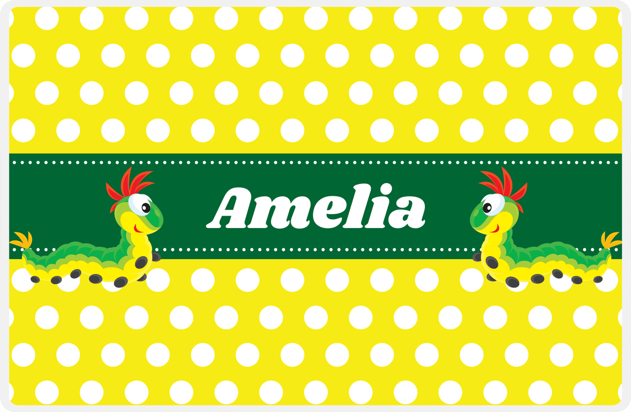 Personalized Bugs Placemat I - Yellow Polka Dots - Caterpillar -  View