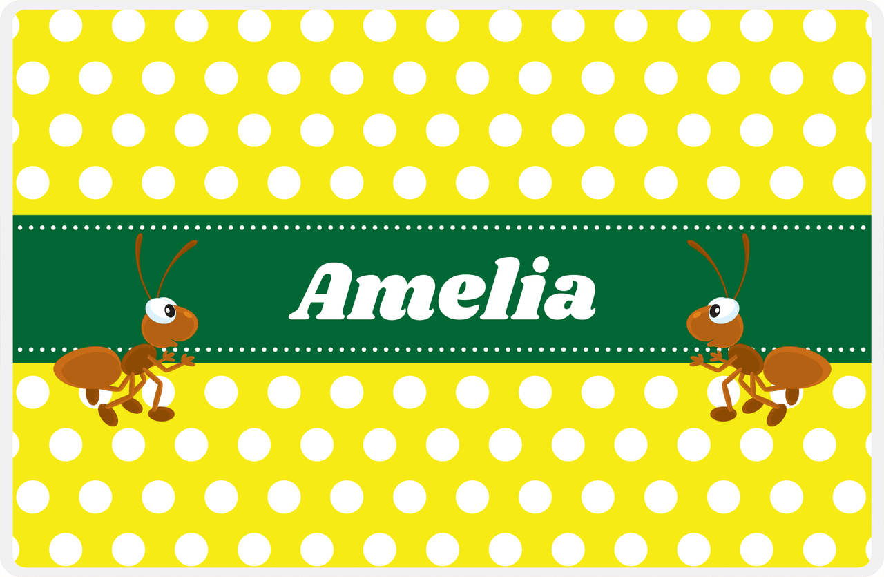 Personalized Bugs Placemat I - Yellow Polka Dots - Ant -  View