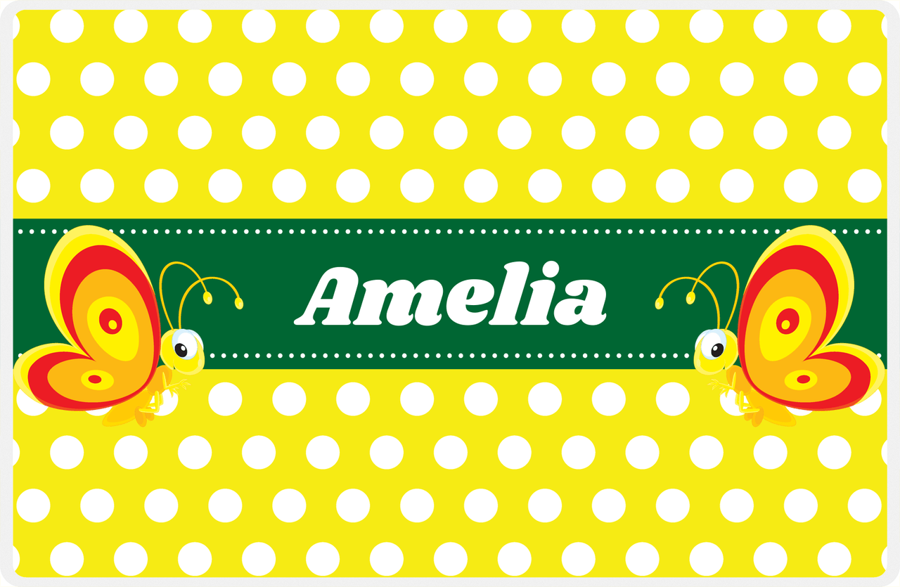 Personalized Bugs Placemat I - Yellow Polka Dots - Butterfly -  View