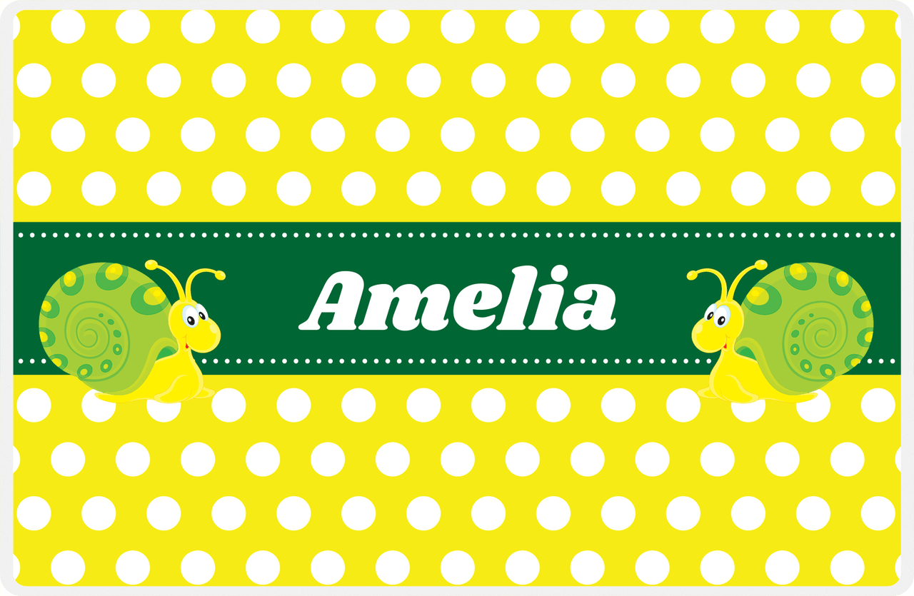 Personalized Bugs Placemat I - Yellow Polka Dots - Snail -  View
